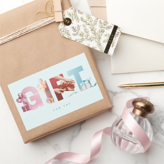 Clean Soft Sky Blue GIFT Photo Typography Large Sticker (Gifting)