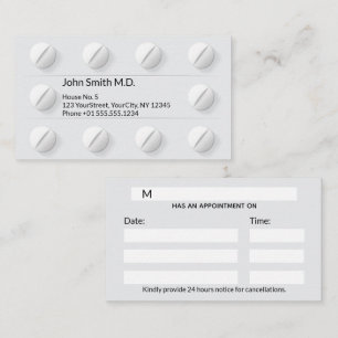 Clean Tablet Box Pills Professional Medical Appointment Card