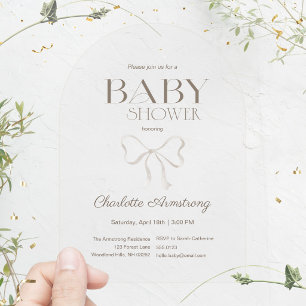 Clean Transparent Watercolor Bow Baby Shower Acrylic Invitations