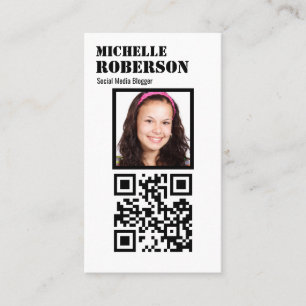 Clean vertical white qr code and photo business card