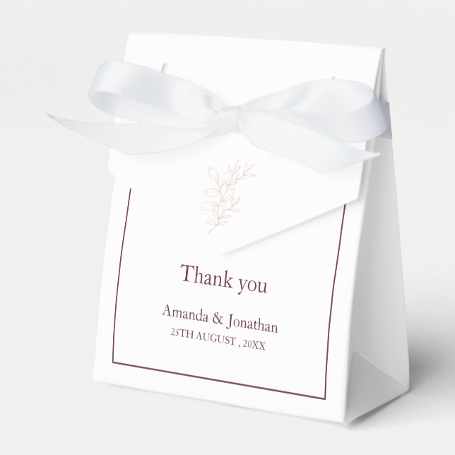 Clean White and Pink Simple Leaf | Modern Wedding Favor Box (Front Side)