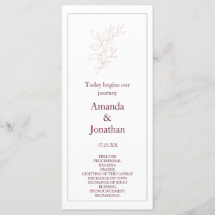 Clean White and Pink Simple Leaf Modern Wedding Program