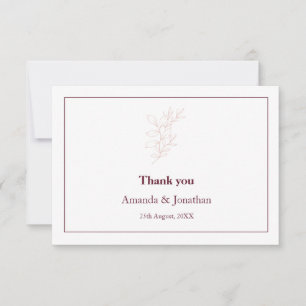Clean White and Pink Simple Leaf Modern Wedding Thank You Card