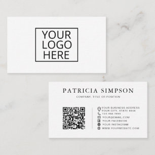 Clean White Black Logo QR Code Corporate Minimal Business Card