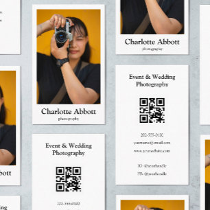 Clean White Border QR Code Photographer Vertical Business Card