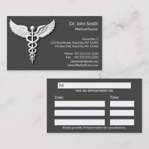 Clean White Detailed Caduceus Warm Grey Medical Appointment Card
