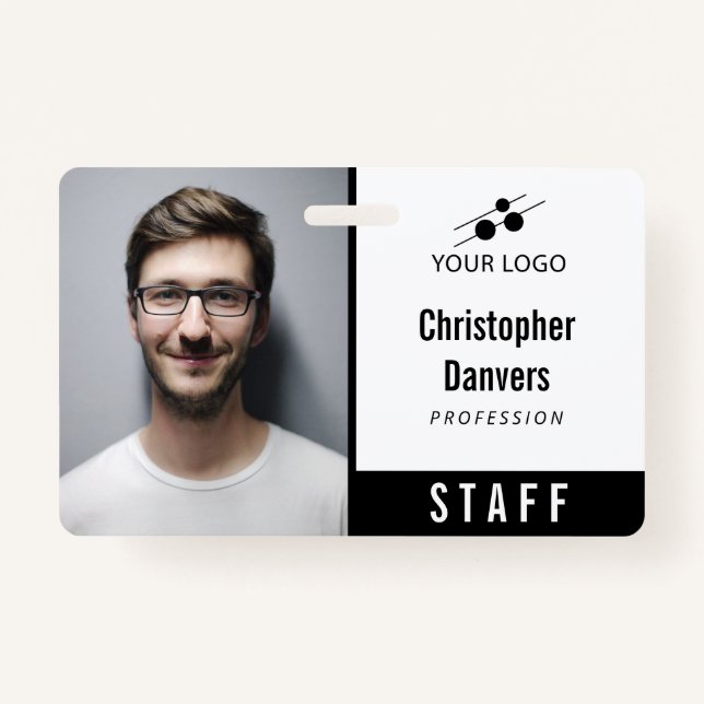 Clean White Employee ID Add Your Logo Badge (Front)
