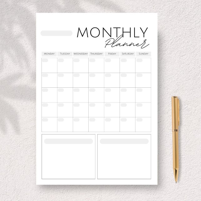 Clean White Grey Custom Monthly 40 page Planner  Notepad (Creator Uploaded)