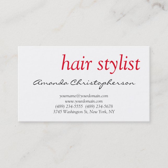 Clean White Hair Stylist Attractive Business Card (Front)