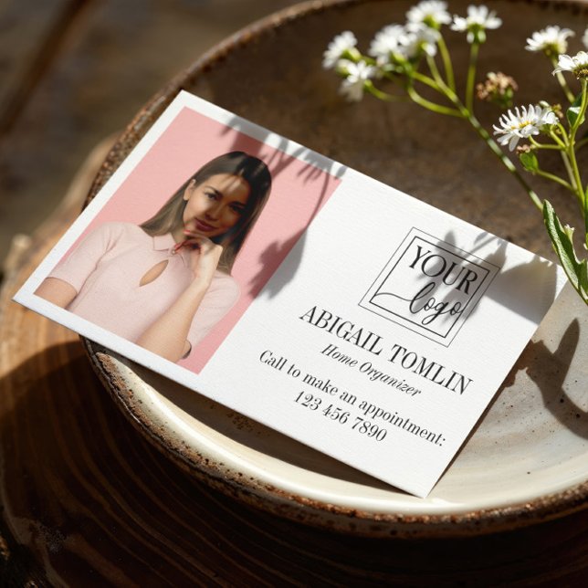 Clean White Logo & Personal Photo Business Card (Creator Uploaded)