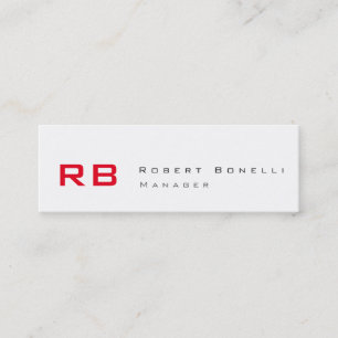 Clean White Red Monogram Skinny Business Card