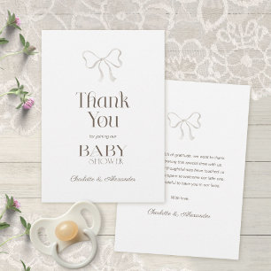 Clean White Watercolor Bow Baby Shower Thank You Card