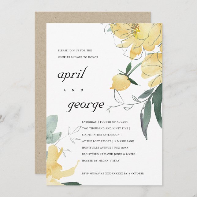 CLEAN YELLOW GREEN FLORAL COUPLES SHOWER INVITE (Front/Back)