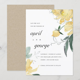 CLEAN YELLOW GREEN FLORAL SAVE THE DATE CARD