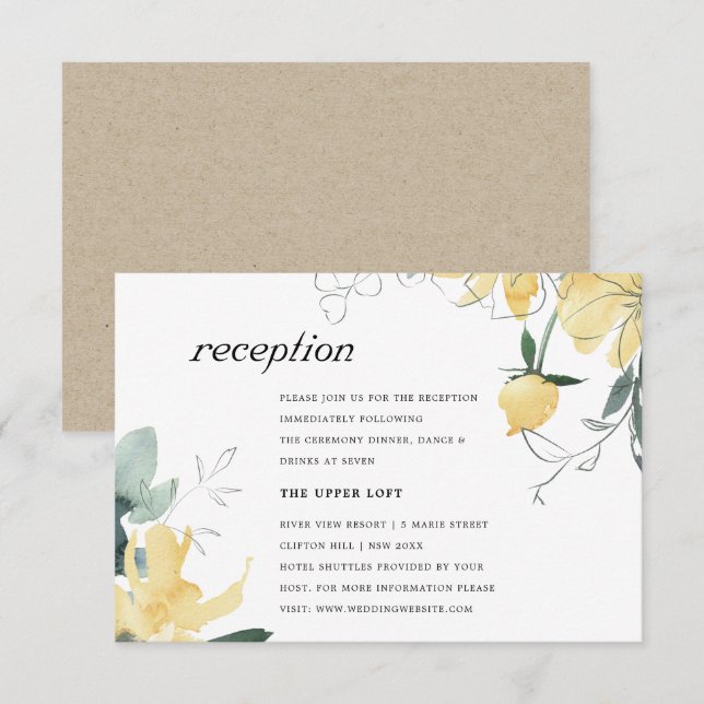 CLEAN YELLOW GREEN WATERCOLOR FLORAL RECEPTION ENCLOSURE CARD (Front/Back)