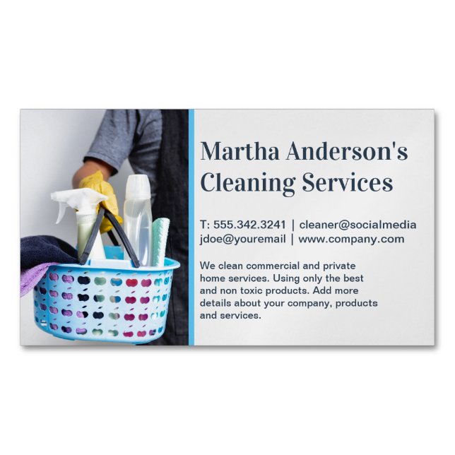 Cleaner | Basket of Sanitizing Products Magnetic Business Card (Front)