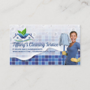 Cleaner Holding Mop   Janitor Business Card