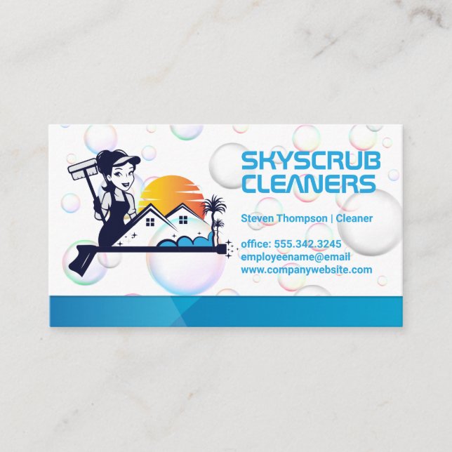 Cleaner with Squeegee | Soap Bubbles Business Card (Front)