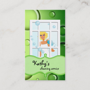 Cleaning Business Card Green Bubbles Blonde Hair