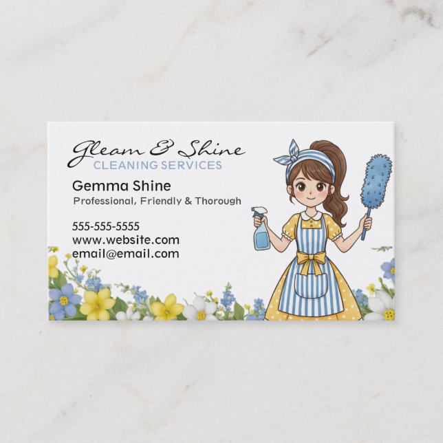 Cleaning Business Cards Flowers & Cartoon Cleaner (Front)