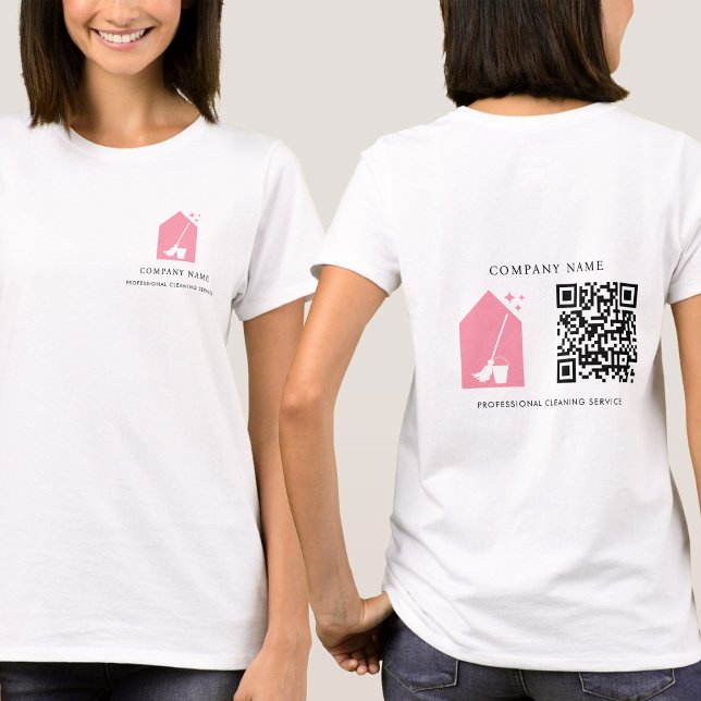 Cleaning Cleaner Service Pink Logo QR Code White T-Shirt (Cleaning Cleaner Service Pink Logo QR Code White T-Shirt)
