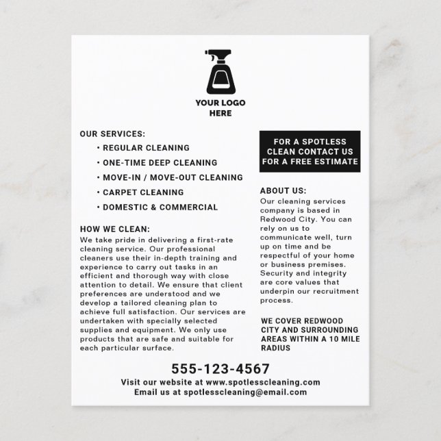 Cleaning Company Add Your Logo Black Text Flyer (Front)