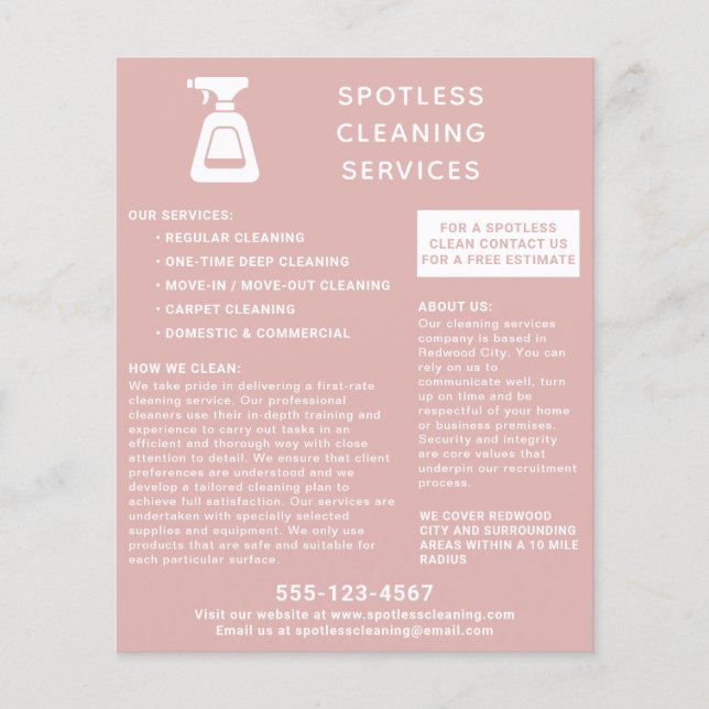 Cleaning Company Spray Bottle Dusty Pink Flyer (Front)