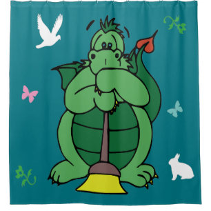 Cleaning Dragon with Broom Watching Over the Bath