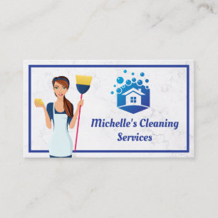 Cleaning Home Service   Maid with Broom Business Card
