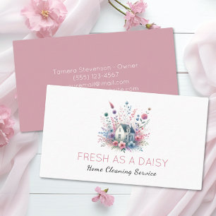 Cleaning House Clean Service Floral Business Card