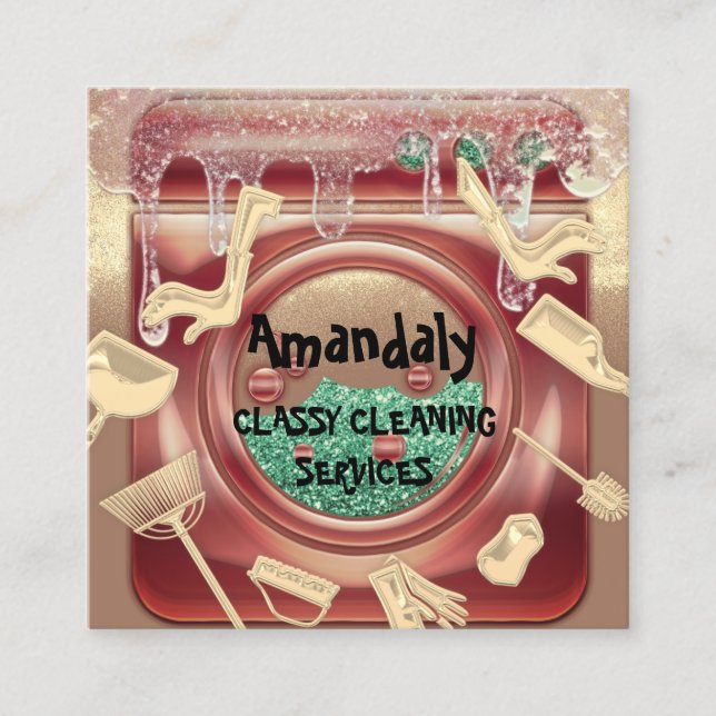 Cleaning House Service QR Code Soap Gold Soap Square Business Card (Front)