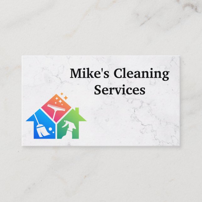 Cleaning House Services Logo | Marble Background Business Card (Front)