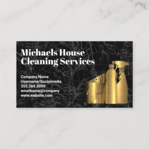 Cleaning House Tools   Golden   Black Marble Business Card