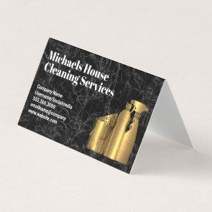 Cleaning House Tools   Golden   Black Marble Business Card