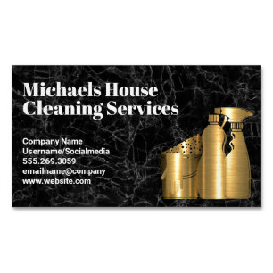 Cleaning House Tools   Golden   Black Marble Magnetic Business Card