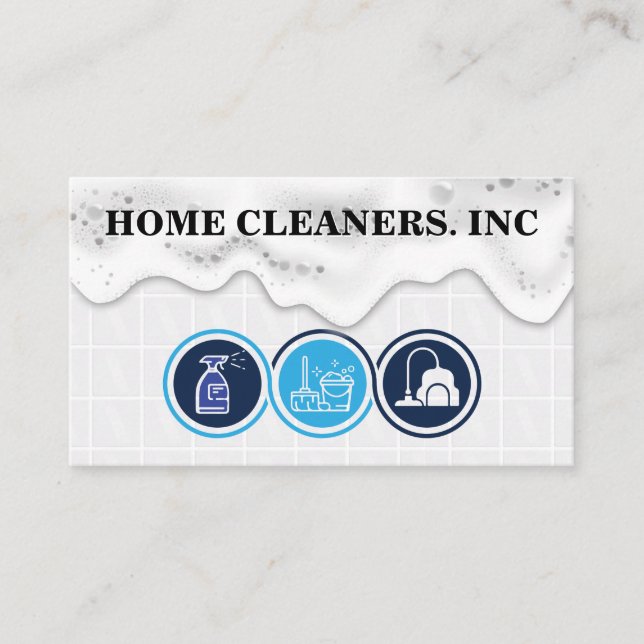 Cleaning Icons | Bathroom Tiles | Soap Foam Business Card (Front)