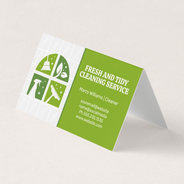 Cleaning Icons Green | Bathroom Tiles Business Card (Front)