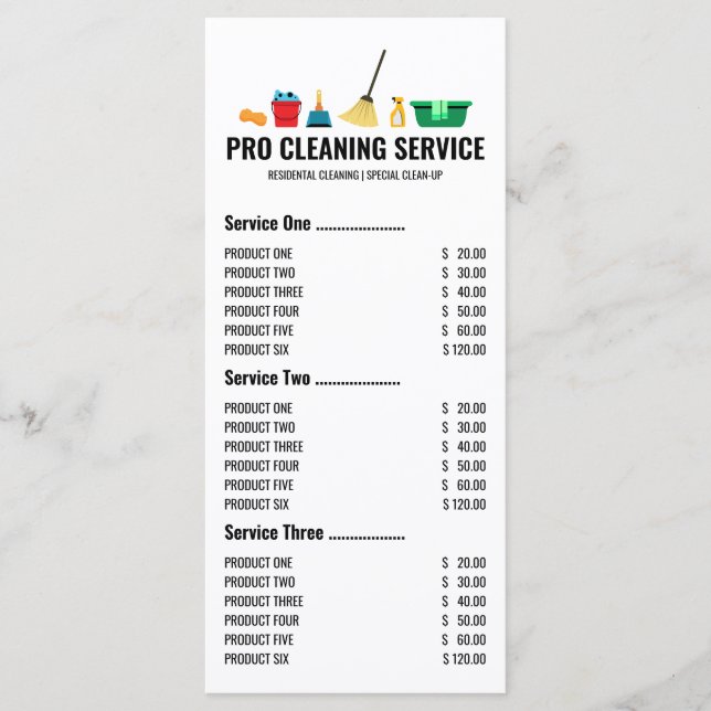 Cleaning Items Menu (Front)