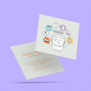 Cleaning & Janitorial  Housekeeping Maid Grey  Square Business Card