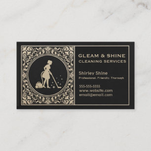 Cleaning Lady Cleaner Service Stylish Black & Gold Business Card