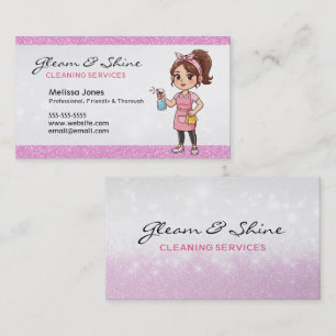 Cleaning Lady Cleaner Woman Pink Faux Glitter Business Card