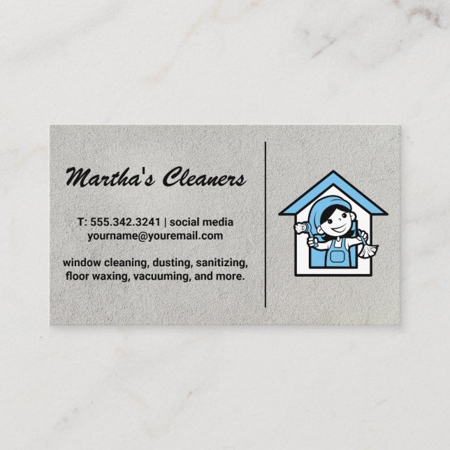 Cleaning Lady Dusting | Cleaner Service Business Card (Front)