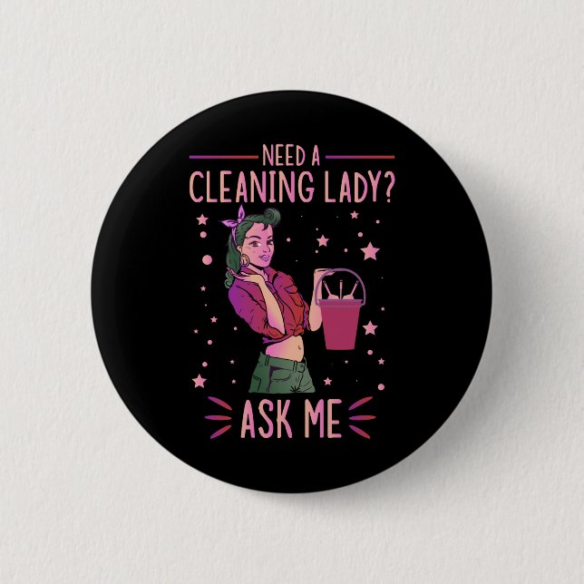 Cleaning Lady Housekeeper Housekeeping Cleaner Gra 2 Inch Round Button (Front)