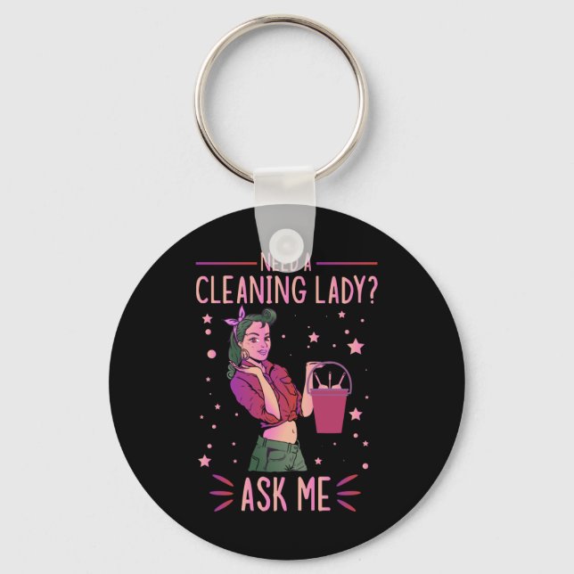Cleaning Lady Housekeeper Housekeeping Cleaner Gra Keychain (Front)