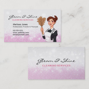 Cleaning Lady Traditional Maid Pink Faux Glitter Business Card