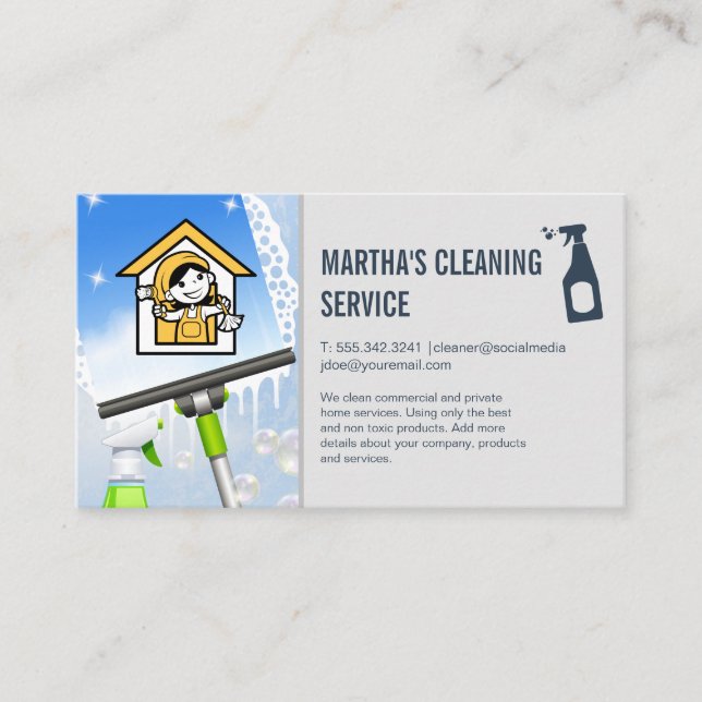 Cleaning Logo | Window Squeegee Soap Business Card (Front)