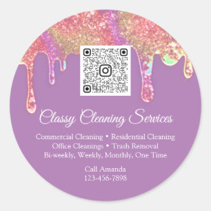 Cleaning Maid Housekeeper QRCode Logo Drips  Classic Round Sticker