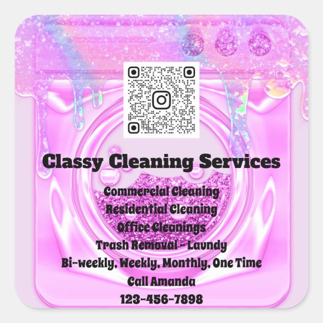 Cleaning Maid Housekeeper QRCode Logo Drips Pinky Square Sticker (Front)
