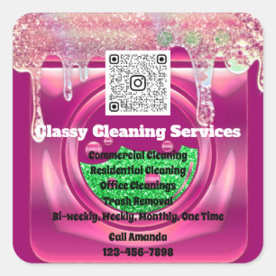Cleaning Maid Housekeeper QRCode Logo Drips Rose Square Sticker