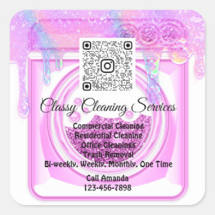 Cleaning Maid Housekeeper QRCode Logo Pink Square Sticker